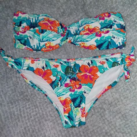 MATALAN FLORAL TROPICAL BIKINI BLUE ORANGE SWIM SEA Depop