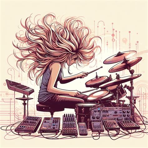 Premium Vector Vector A Girl With Long Hair Playing The Drums Poster Art