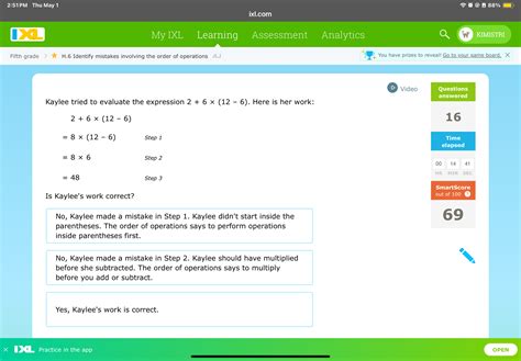 2:51 PM Thu May 1 88\% ixl.com My IXL Learning Assessment Analytics KIMIS..