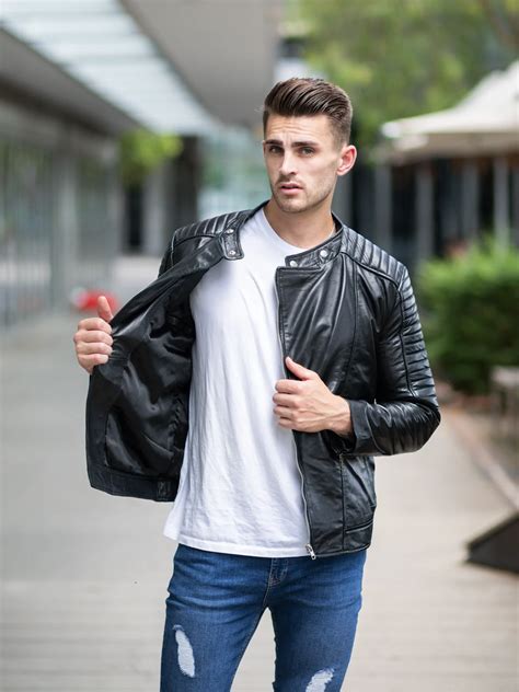 Men in Black Fashion Leather Jacket - Quilted Shoulders