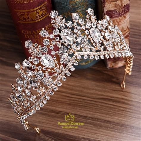 Gold Grecian Floral Crystal Alloy Princess Crown Wedding Tiaras