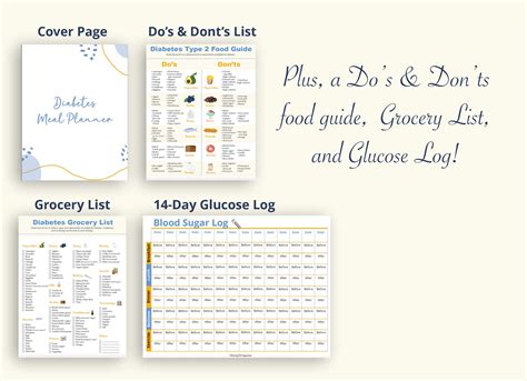 Diabetes Meal Plan Diabetic Food List Diabetic Food Chart Do's and Don'ts Guide Blood Sugar Log ...