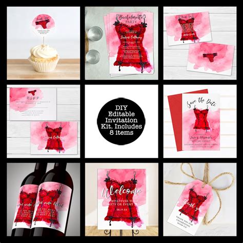 Red Lingerie Party Invitation Set Printable Invitation Kit Etsy