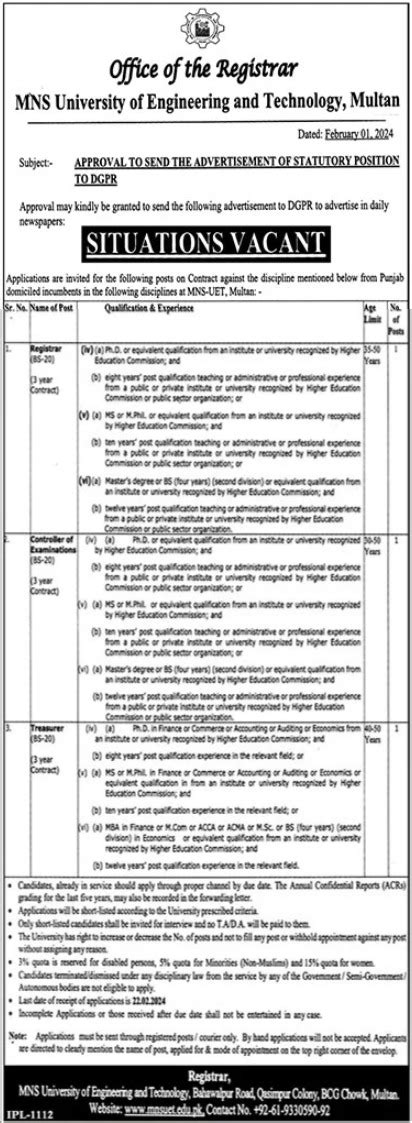 Mns University Of Engineering And Technology Jobs 2024 2024 Job