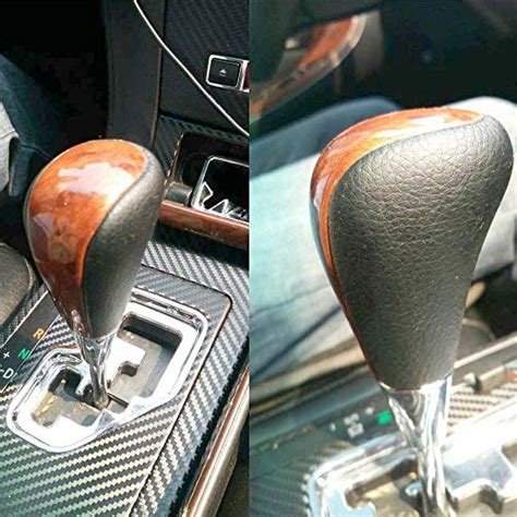 Pursuestar Brown Wood Dark Gray Leather Gear Shift Knob For Toyota