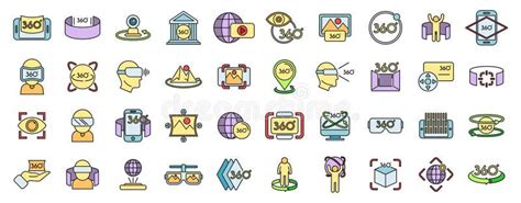 Virtual Tour Icons Set Vector Color Line Stock Vector Illustration Of