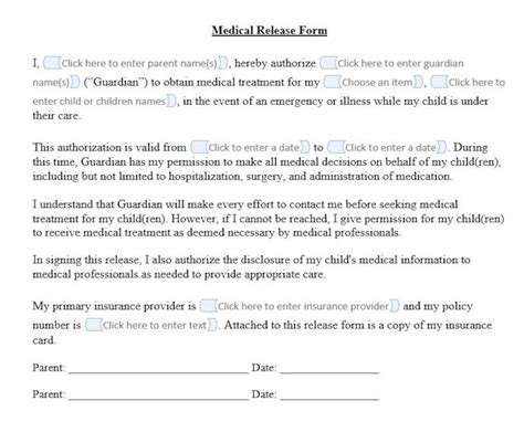 Medical Release Form Template Temporary Release Of Medical