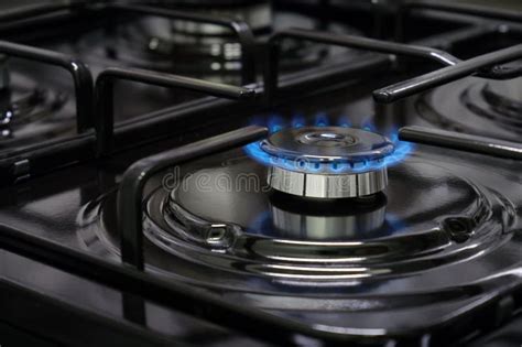 The Gas Burns In The Burner Of A Kitchen Stove Stock Image Image Of