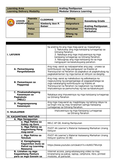 Grade Lesson Exemplar In Araling Panlipunan Simbolo Ng Mapa Themehill