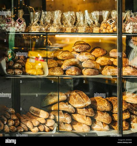 Selective Focus Of Baguettes And Bread On Bakery Showcase Bakeries