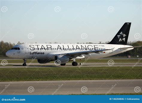 Lufthansa Plane Taxiing On Taxiway Close Up View Editorial Photo