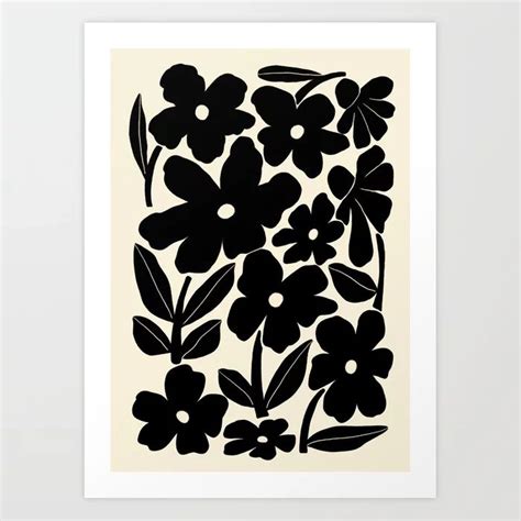 Black and White Retro Groovy Flowers Art Print | Green art print ...