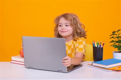 Premium Photo School Child Using Laptop Computer School Child 78