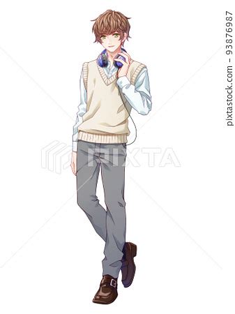 full body illustration of an anime style boy... - Stock Illustration ...