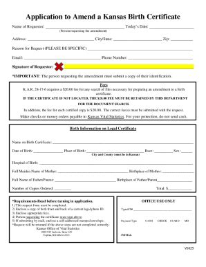 Fillable Online Application To Amend A Kansas Birth Certificate Fax