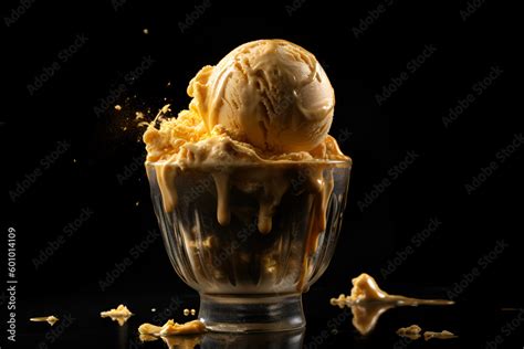 Ice cream scoop on black background, tasty gelato | Ai generated Stock ...