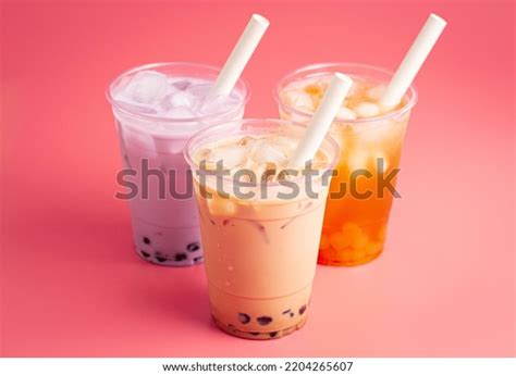 Three Types Boba Tea On Pink Stock Photo 2204265607 | Shutterstock