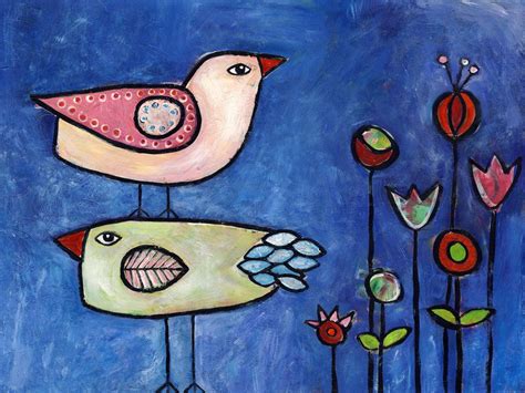 Two Birds Folk Modern Acrylic And Mixed Media Print Via Etsy