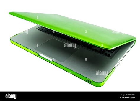 Beautiful modern laptop with shinny green case protection, computer ...