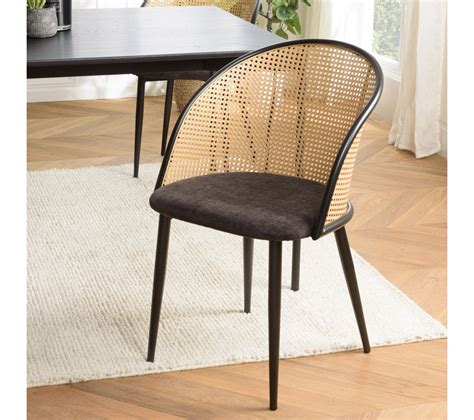 Lea Lot De Fauteuils Tissu Noir Dossier Arrondi Effet Cannage