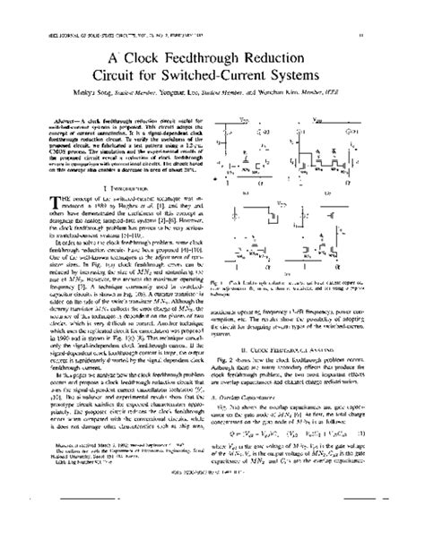 Pdf A Clock Feedthrough Reduction Circuit For Switched Current