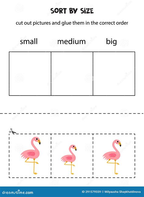 Sort Cute Pink Flamingo By Size Educational Worksheet For Kids Stock