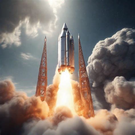 Detailed 3D Rendering Of A Sleek Rocket Launching In