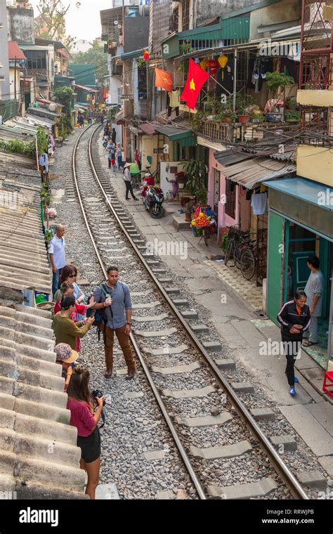 View of Hanoi train street between Le Duan and Kham Thin Street in ...