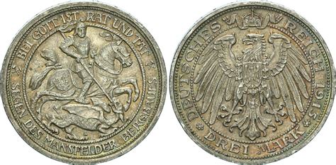 Preußen 3 Mark 1915 A Wilhelm II 1888 1918 Mansfeld Extremly fine