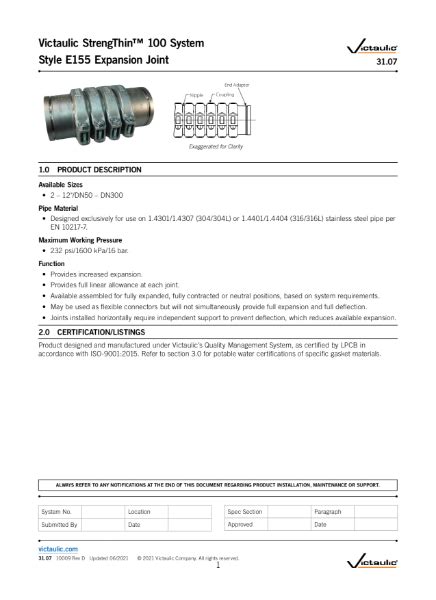 Victaulic Expansion Joint For Ogs Piping Systems Victaulic Nbs Source