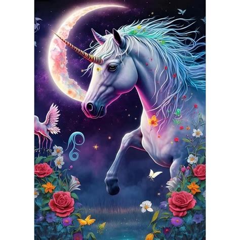 Bricolage Licorne Diamond Painting Fleurs D Diy Nuit De Lune Diamant