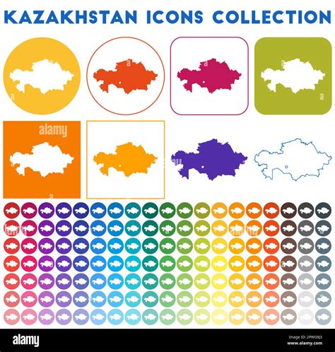 Kazakhstan Icons Collection Bright Colourful Trendy Map Icons Modern