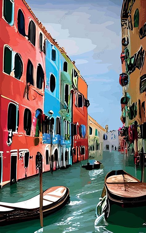 Venetian Gondolas Amidst Cityscape Maria Veneto Architecture Vector