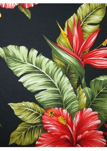 Fabric Red Hibiscus Floral On Cream Tropical Hawaii Bird Of Etsy