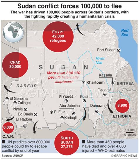 CONFLICT: Sudan conflict forces 100,000 to flee infographic