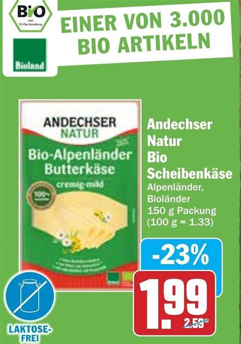 Andechser Natur Bio Scheibenkäse 150g Packung Angebot bei Hit