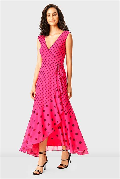 Shop Mixed Polka Dot Print Georgette Wrap Dress Eshakti