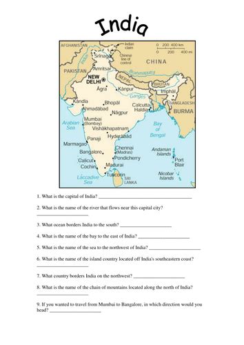 Use Map Of India To Answer Questions Teaching Resources