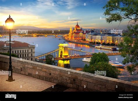 View on landmarks of Budapest at sunset, Hungary Stock Photo - Alamy