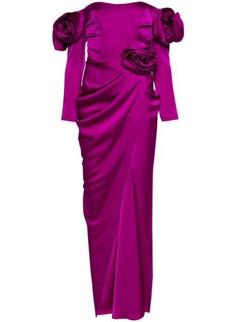 Ana Radu Floral Appliqu Satin Gown Purple Farfetch