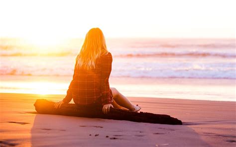 Wallpaper Sunlight Women Sunset Sea Sand Sitting Beach Morning