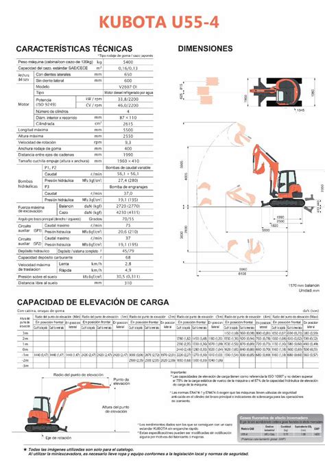 PDF Ficha Técnica Kubota miniexcavadora u55 4 Tipo rodaje de goma