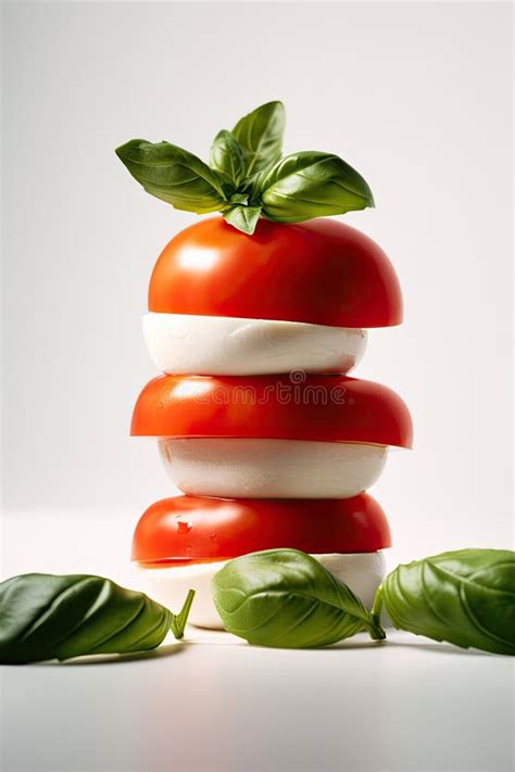 Stack Of Tomatoes With Mozarella Cheese And Basil Leave Stock