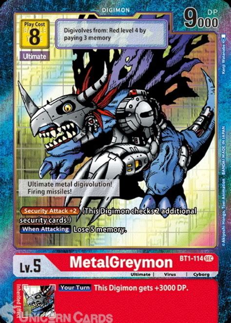 BT1 114 ALT MetalGreymon Secret Rare Alternative Art Mint Digimon Card