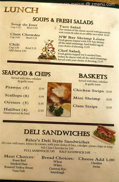 Menu at Riley's Restaurant & Lounge, Seaside