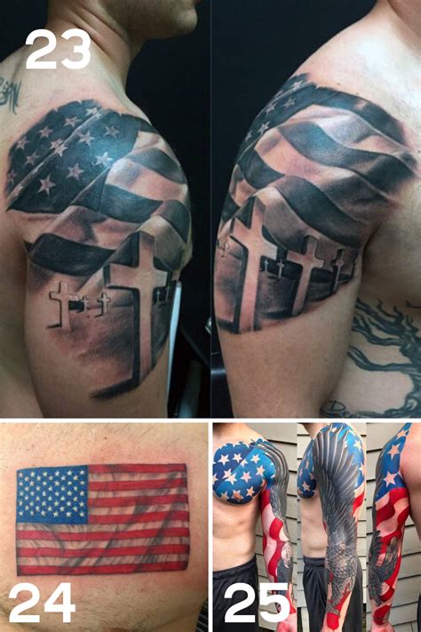 Black And White American Flag Cross Tattoo