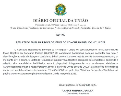 Concurso Crbio Confira Resultado Final Da Prova Objetiva