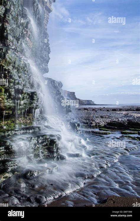 Cwm Mawr Waterfall Looking Towards Nash Point On The Jurassic Glamorgan