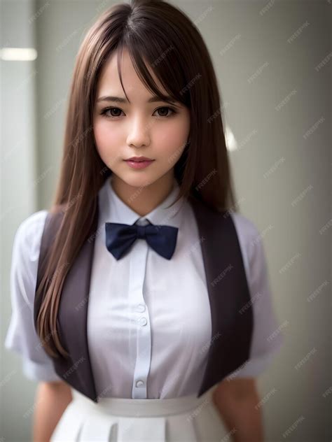 Premium Photo Cute School Girl In School Uniform Standing Ai Generative