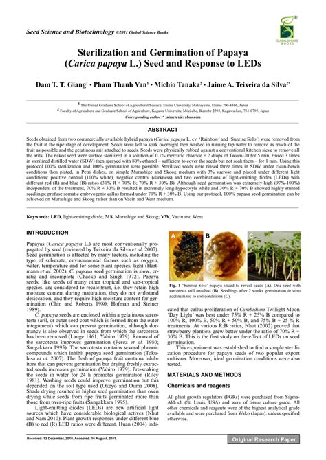 Pdf Sterilization And Germination Of Papaya Carica Papaya L Seed